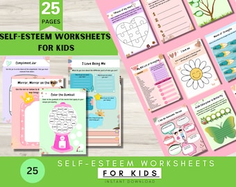 Selbstwert-Arbeitsblätter für Kinder: Psychische Gesundheit & Bewältigungsfähigkeiten (digitaler Download)