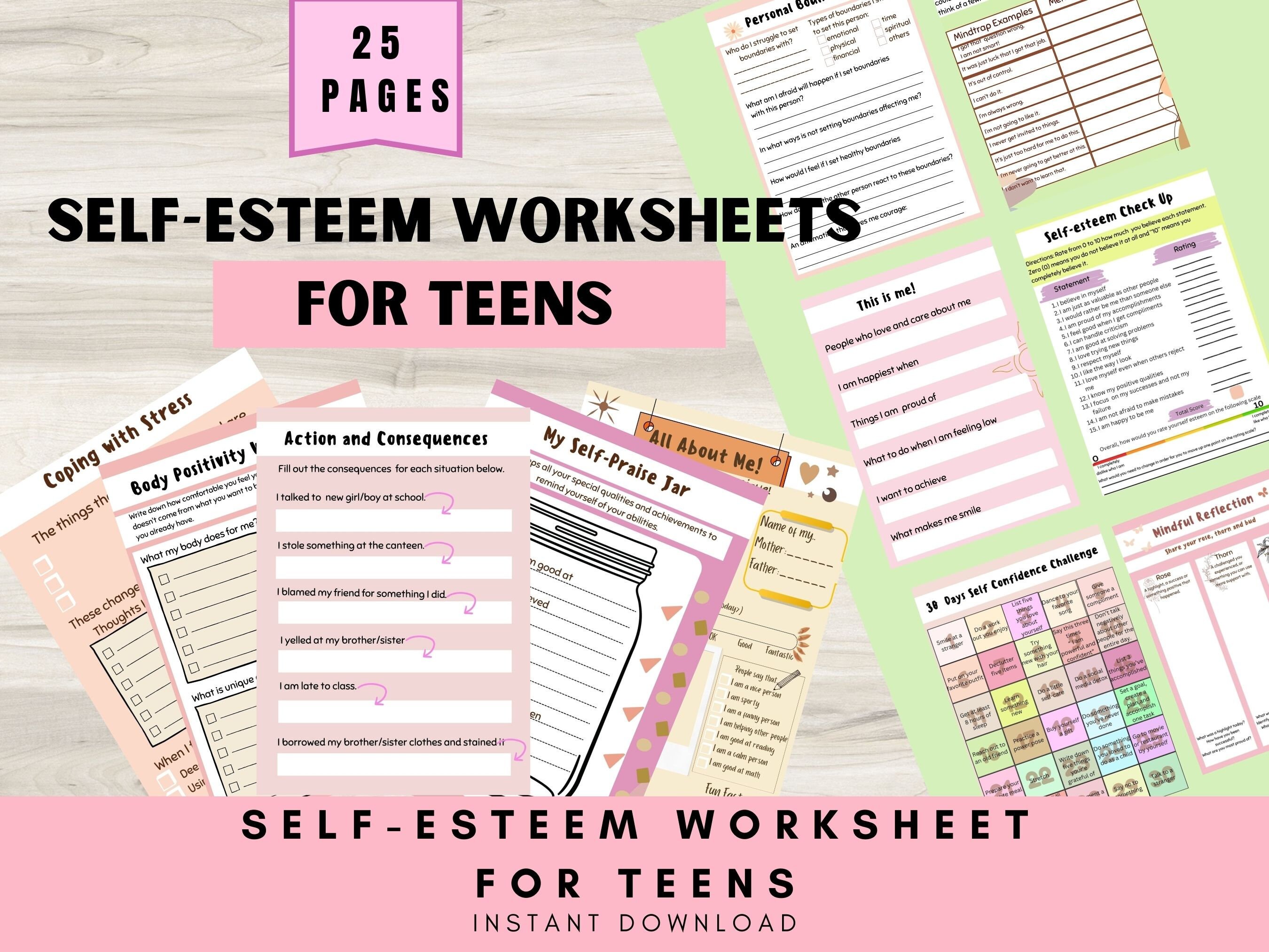 Self esteem Worksheets for Teens mental Health teen therapy Worksheets