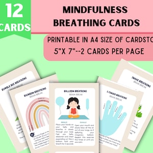 Tarjetas de respiración de atención plena para niños, tarjetas de atención plena para niños, habilidades de afrontamiento, estrategias de afrontamiento, alivio de la ansiedad, tarjetas calmantes, autorregulación