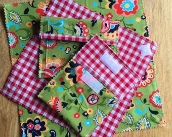 Oilcloth Lunch Supplies - Sandwich Wraps and Snack Pouches - Red Gingham/Green Floral