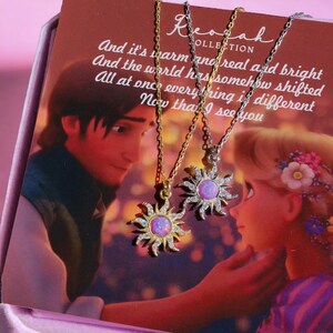 Collar de flores de ópalo de oro Rapunzel / Collar de estrellas enredadas / Collar de sol princesa para ella / Collar de cadena de serpientes de acero inoxidable Zircon imagen 2