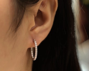 Juego de pendientes de aro de compromiso con diamantes de moissanita, plata de ley 925 con moissanita