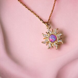 Collar de flores de ópalo de oro Rapunzel / Collar de estrellas enredadas / Collar de sol princesa para ella / Collar de cadena de serpientes de acero inoxidable Zircon imagen 4