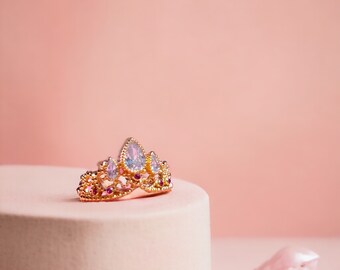Rapunzel Princess Adjustable Ring, Women’s Gold Rapunzel Tangled Ring, Princess Jewellery Gift For Her, Zircon Gemstone Premium Crown Ring.