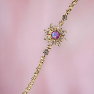 Collar de flores de ópalo de oro Rapunzel / Collar de estrellas enredadas / Collar de sol princesa para ella / Collar de cadena de serpientes de acero inoxidable Zircon imagen 6