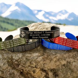 Custom Memorial Bracelet / Engraved Military Bracelet / First Responder Bracelet / KIA Bracelet / Engraved Metal Memorial