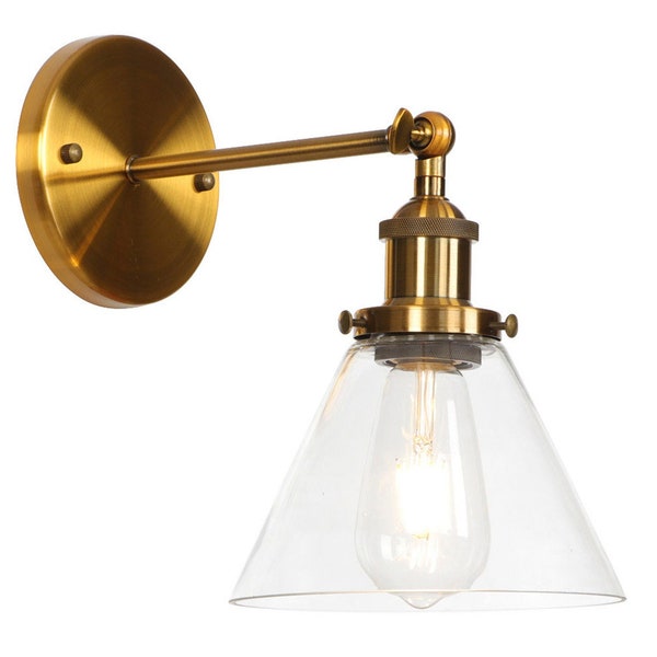Modern 1-Light Swing Arm Wall Sconce with Cone Clear Glass Shade