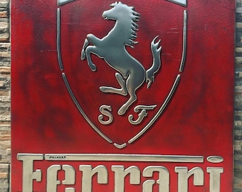 Ferrari Vintage Metal Sign – Handmade Luxury Garage Wall Decor”