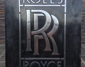 Rolls Royce Vintage Metal Sign – Handmade Luxury Garage Wall Decor”