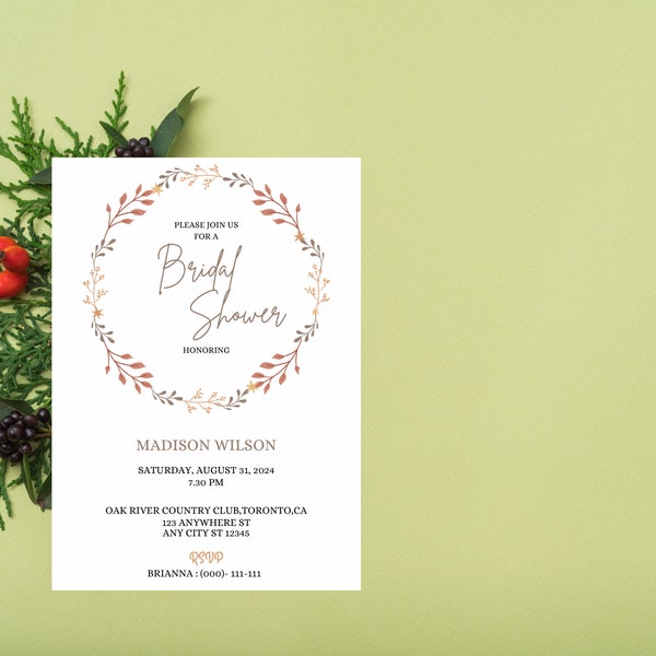 Bridal Shower invitation template. Editable instant download on canva. Elegant bridal shower invitation