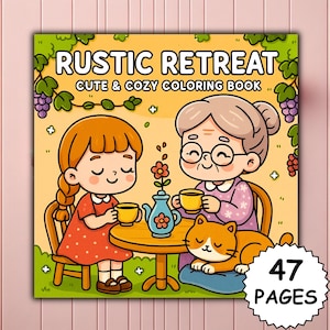 素朴な隠れ家ぬり絵帳 PDF PNG | 47ページ かわいいデジタルダウンロード 楽しくリラックスできる、あらゆる年齢層向けの印刷可能なぬり絵 | Coco Wyo Coloring