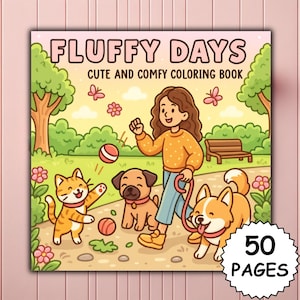 Fluffy Days Bold & Easy Cute Coloring Book PDF PNG Cozy Friends Coco Wyo Style Procreate Digital Printable Pages for Adults