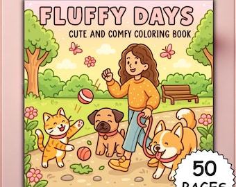 Fluffy Days Stoute & Gemakkelijke Leuke Kleurboek PDF PNG Gezellige Vrienden Coco Wyo Stijl Procreate Digitale Afdrukbare Pagina's voor Volwassenen