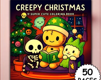 Creepy Christmas Coloring Book, Cute & Spooky Halloween Coloring Pages, Cozy Bold and Easy Coco Wyo Style Pages, Digital Printable, Procreate