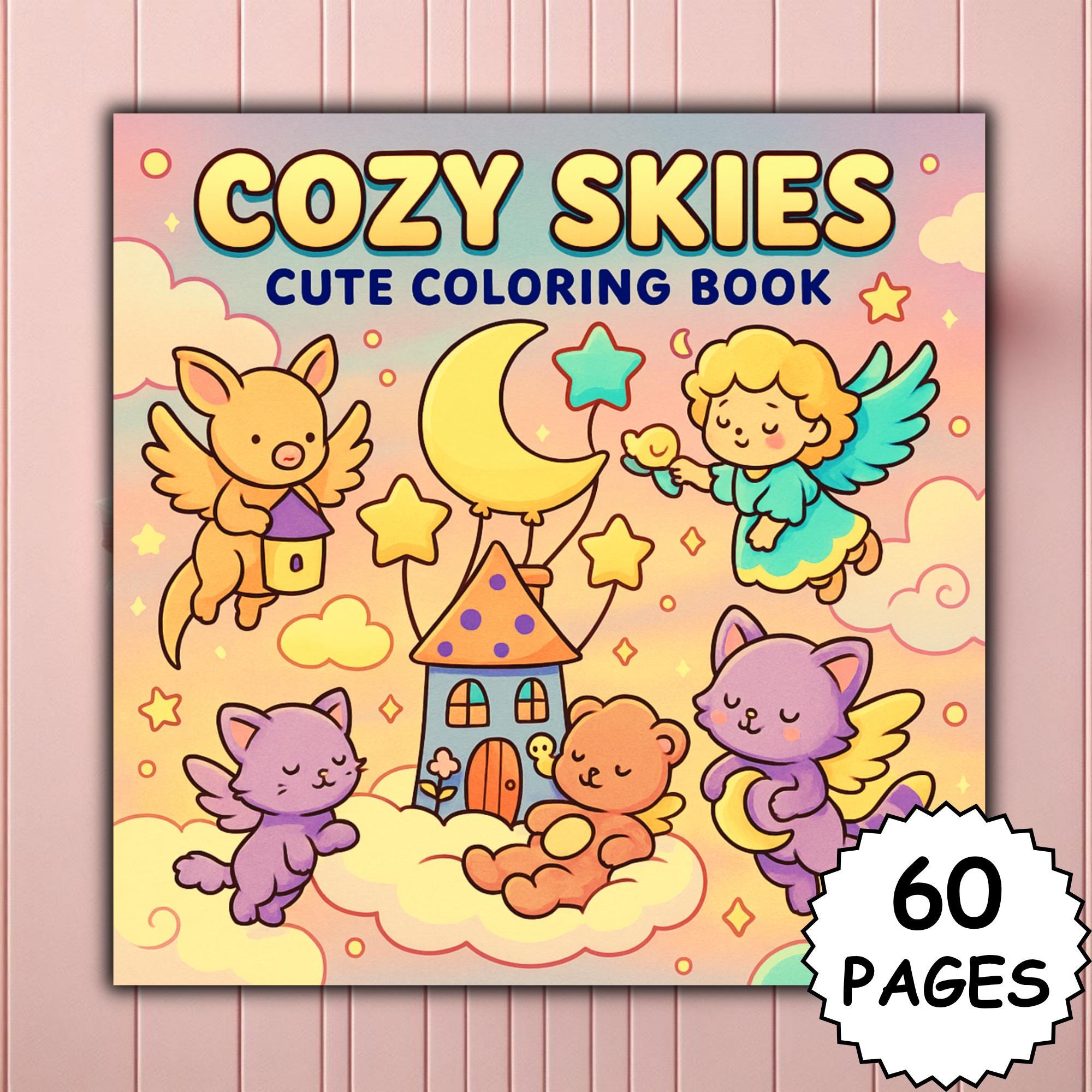 Cozy Skies — Livre de coloriage épais et facile pour adultes et enfants — 60 pages mignonnes PDF imprimable + PNG pour Procreate (style Coco Wyo)
