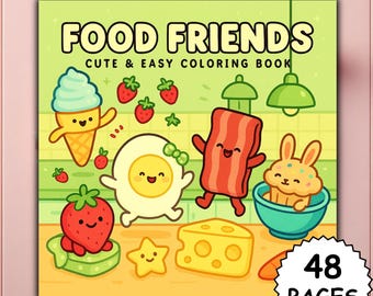 Food Friends Coloring Book Bold and Easy Cute Cozy Printable PDF + PNG for Procreate - Kawaii Fun Digital Coloring Pages for Kids & Adults
