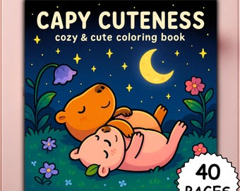 Capy Cuteness Coloring Book PDF PNG| 40 Pages Cute Capybaras Digital Download Fun Relaxing Printable Coloring for All Ages|Coco Wyo Coloring