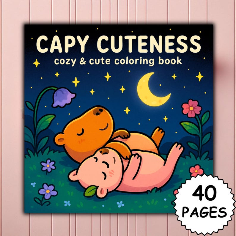 Capy Cuteness Coloring Book PDF PNG| 40 Pages Cute Capybaras Digital ...