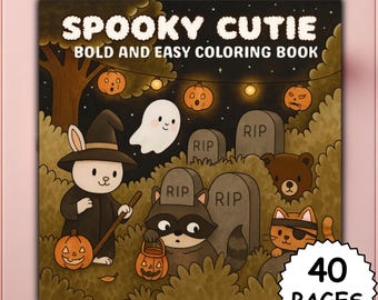 Spooky Cutie Bold and Easy Coloring Book PDF + PNG | Cute Halloween Coloring Pages for Adults & Kids | Coco Wyo Style | Procreate Friendly