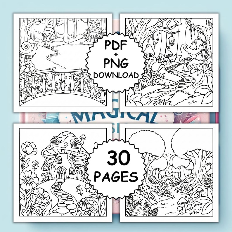Enchanted Forest Coloring Book – 30 Bold and Easy Cute Fantasy Pages ...