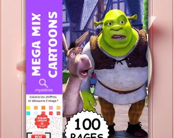 Mystery Coloring By Numbers Mega Mix Cartoon, 100 pagine da scaricare in formato PDF, colorare con i numeri, libro da colorare
