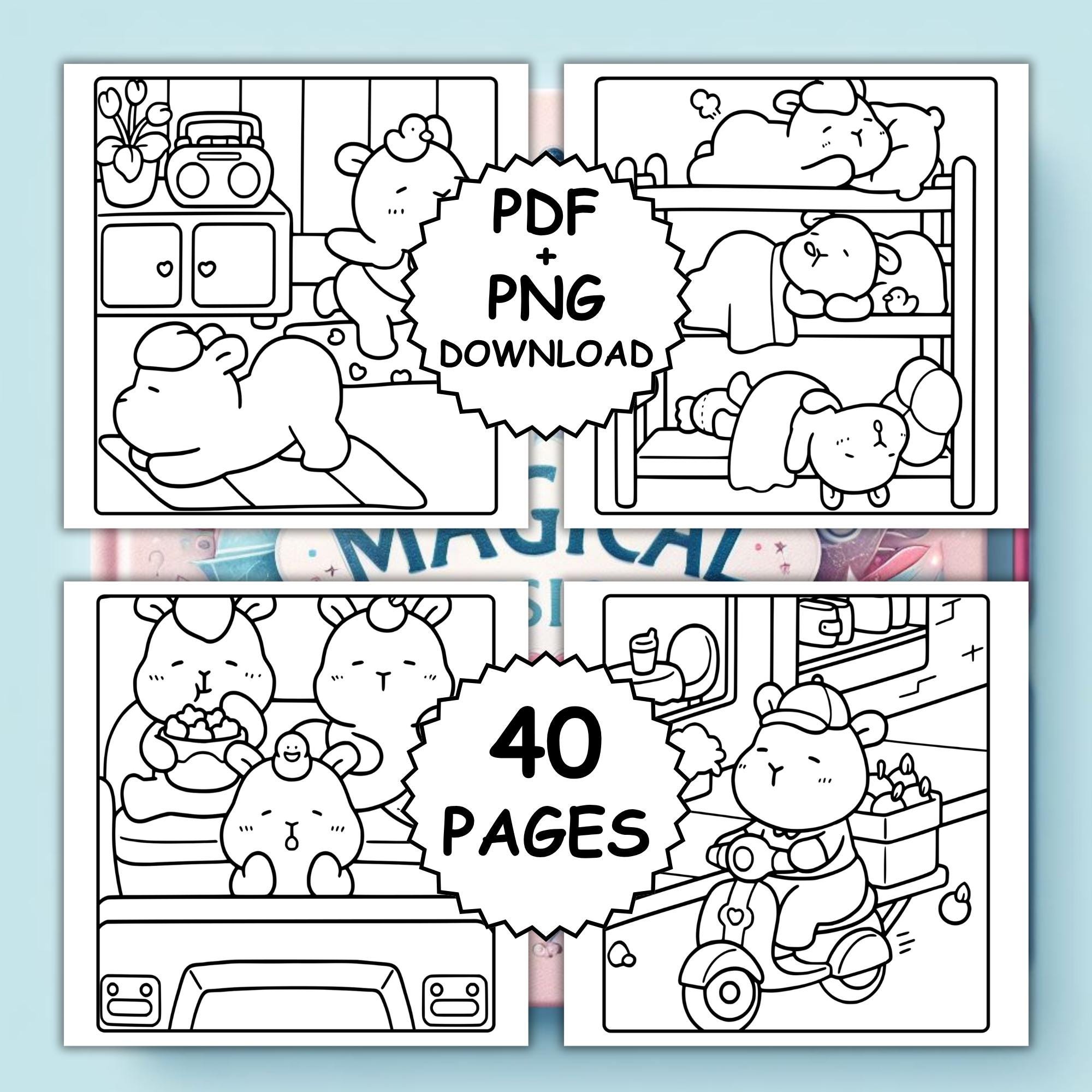 Capy Cuteness Coloring Book PDF PNG| 40 Pages Cute Capybaras Digital ...