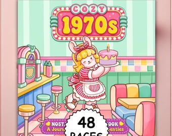 Cozy 1970 Coloring Book – 48 Bold and Easy Cute Cozy Pages, Printable PDF & PNG , Relaxing, Coloring Books, Coloring Pages