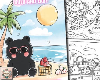 10 Bold and Easy Coloring Pages, Bold and Easy Coloring Book, Chibi Coloring Page, Kawaii Coloring Book, Stress Relief Coloring Print Pdf