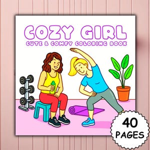 大人のための、大胆で簡単なぬり絵「Cozy Girl」｜コーヒー、猫、本など、40のキュートで居心地の良いシーン｜印刷可能なPDF + Procreate PNG