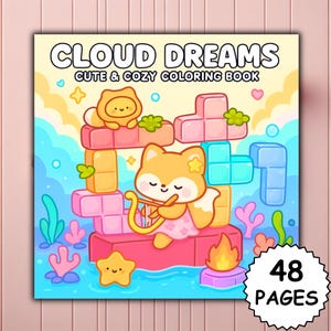 Malbuch „Cloud Dreams“ PDF PNG | 48 Seiten, süßer digitaler Download, lustiges, entspannendes Malbuch zum Ausdrucken | Coco Wyo Coloring