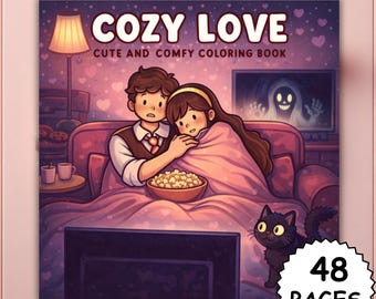 Cozy Love – Bold and Easy Coloring Book, 48 Cute Cozy Romantic Pages, Kawaii Love Scenes, Relaxing Coloring, Printable PDF + PNG