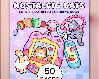 Coloring Book Bold and Easy Nostalgic Cats| Cute Cat Coloring Pages | Cozy Cat Coloring Book | Relaxing Coloring Coco Wyo Style PDF PNG