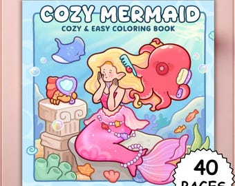 Cozy Mermaid Coloring Book Bold and Easy | Cute Mermaid Coloring Pages | Cozy Ocean Coloring Book | Relaxing Coloring Coco Wyo Style PDF PNG