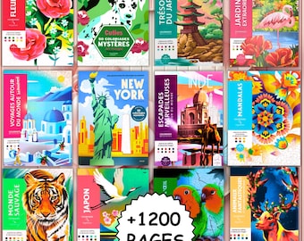 Disney 1200 Mystery Color by Numbers Pages Pack 12 Books, Monuments & Global Escape Pages Digital Download for Adults and Kids Stress Relief