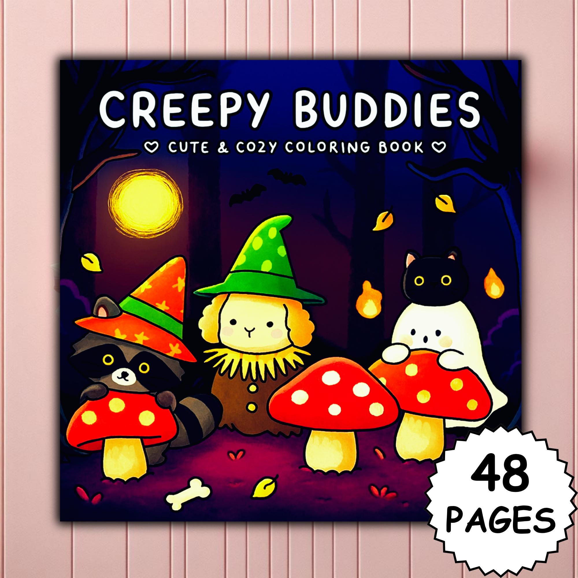 Creepy Buddies Bold & Easy Coloring Book PDF/PNG for Procreate – Cute Spooky Friends Cozy Halloween Pages for Adults