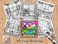 Bold and Easy Coloring Book, Cozy Window Scenes Coloring Pages, Cute Kawaii Window Landscape Coloring, Relaxing Activity for Adult Printable product logo