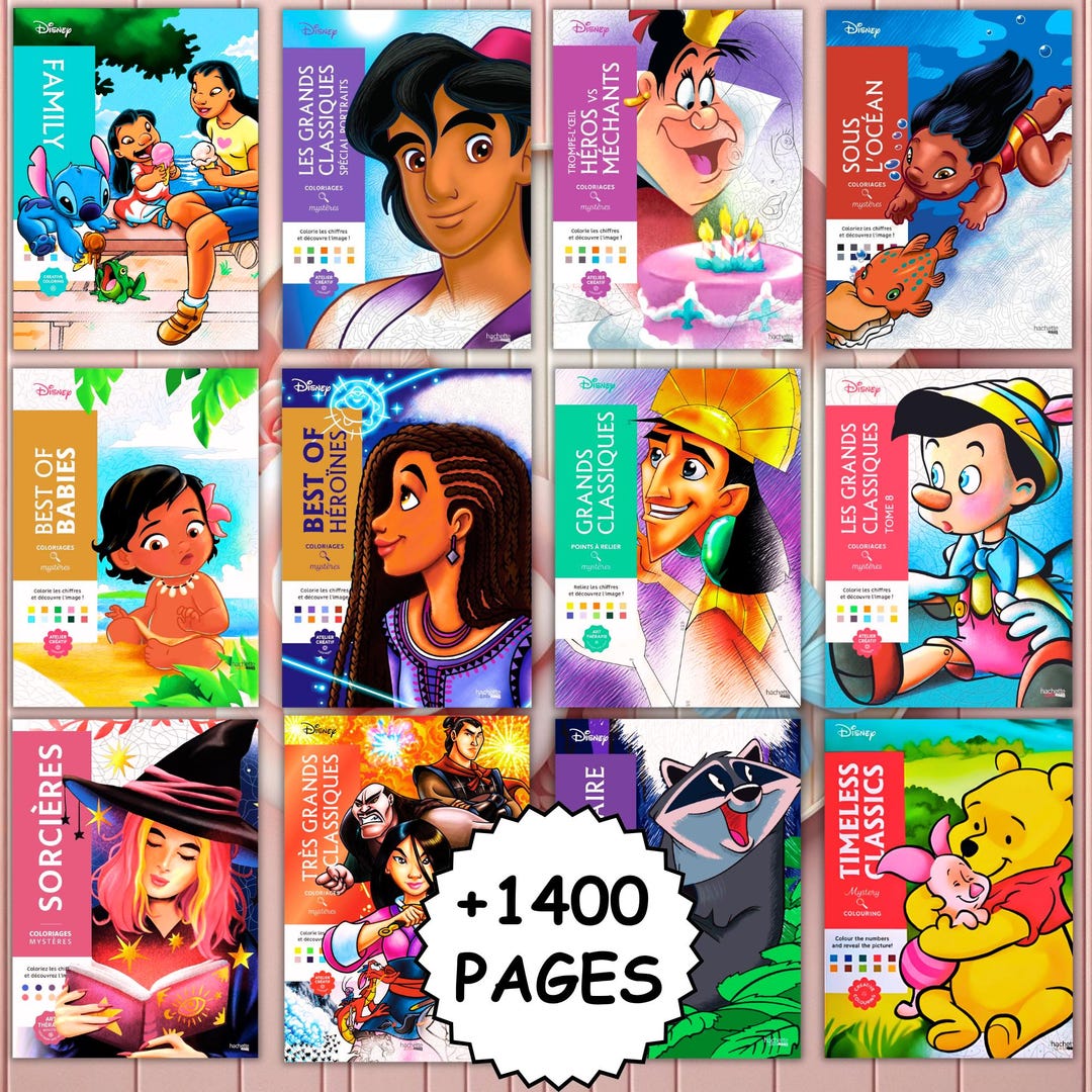 Disney 1400 Mystery Color by Numbers Pages Pack 12 Books, Disney Magic Coloring Pages, Dig