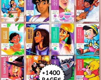 Disney 1400 Mystery Color by Numbers Pages Pack 12 Books, Disney Magic Coloring Pages, Digital Download for Adults and Kids, Stress Relief