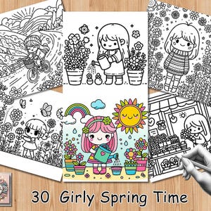 Puede incluir: Un conjunto de 30 páginas para colorear con chicas lindas disfrutando de actividades de primavera. Las páginas incluyen imágenes de chicas haciendo jardinería, montando en bicicleta y jugando con flores. Las páginas son perfectas para los niños que aman colorear y son una excelente manera de celebrar la llegada de la primavera.