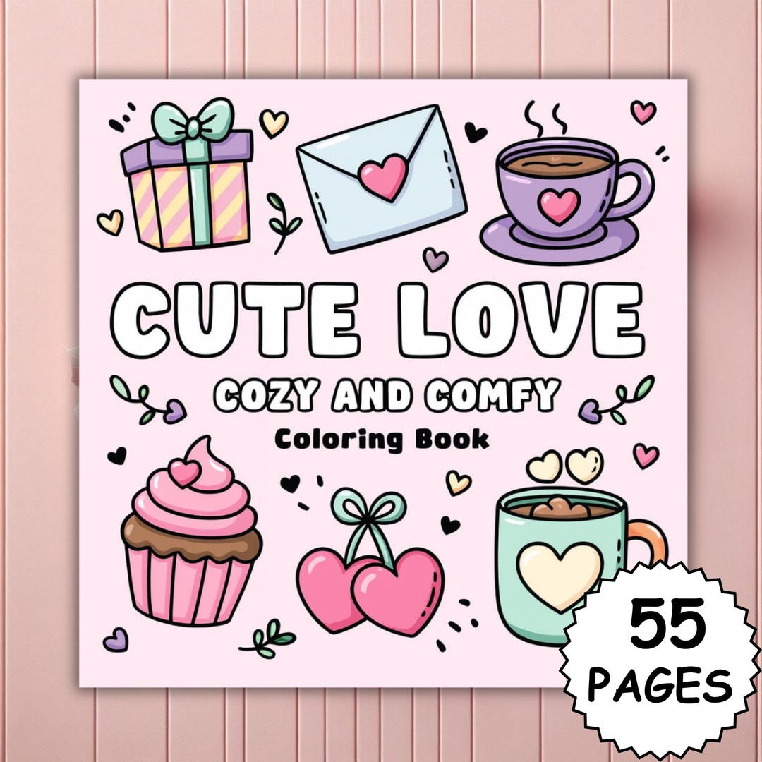Cute Love Bold and Easy Coloring Book, 55 Cozy Cute Coloring Pages ...