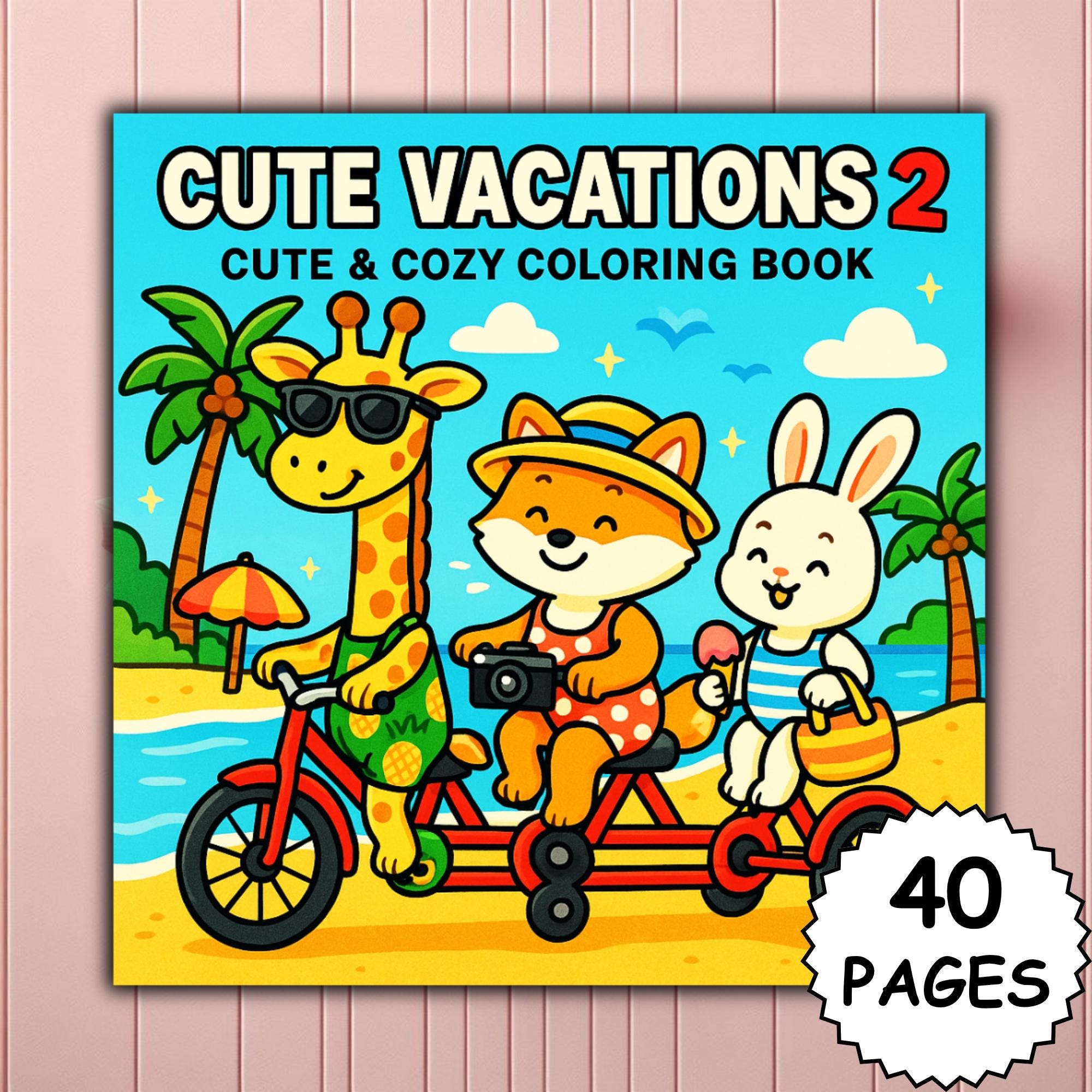 Cute Vacations 2 Libro para colorear grueso y fácil para adultos y niños | Estilo Coco Wyo PDF y PNG | Diversión de viaje acogedora para imprimir o en Procreate