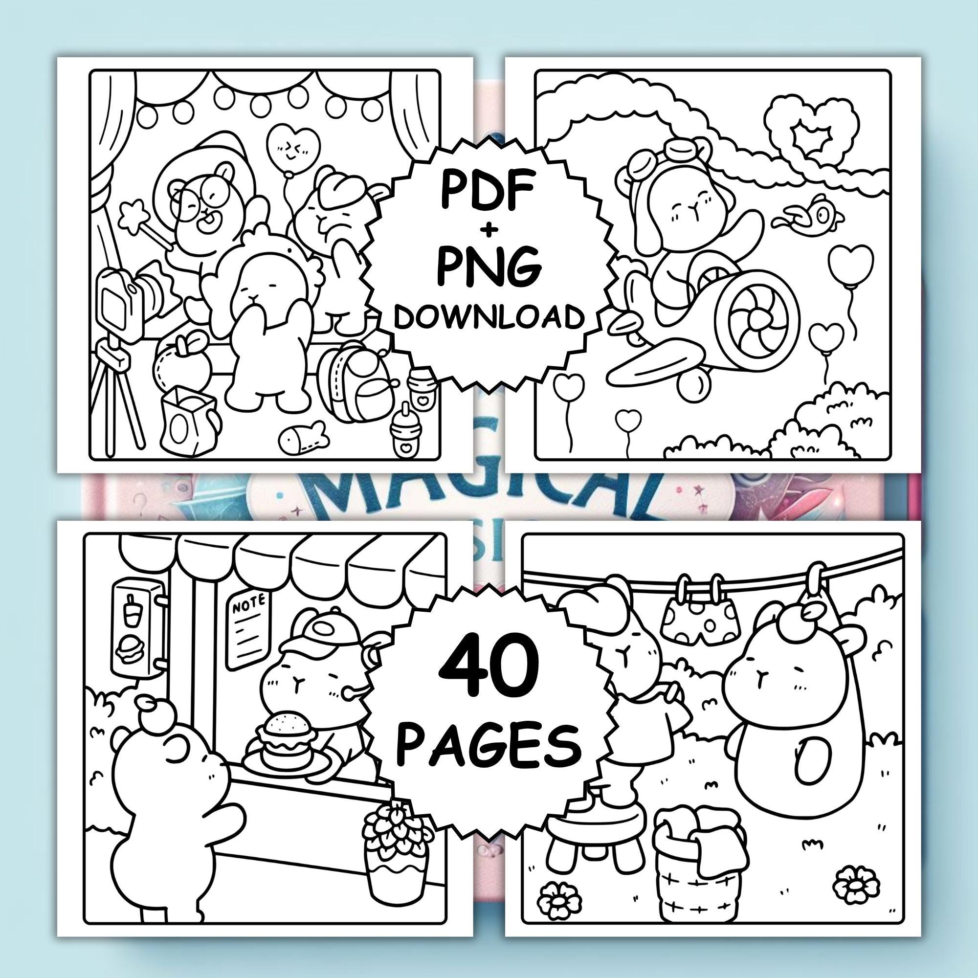 Capy Cuteness Coloring Book PDF PNG| 40 Pages Cute Capybaras Digital ...