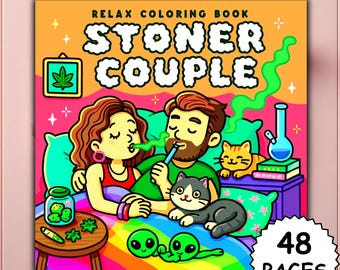 Stoner Couple Malbuch PDF + PNG 48 fette und einfache Seiten Süßer gemütlicher Coco Wyo Stil Druckbar & Procreate Digitale Kunst