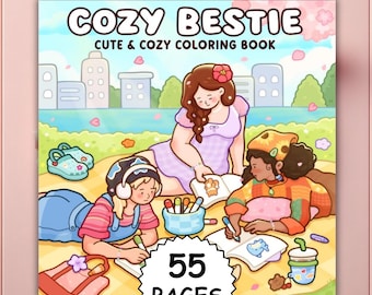 Cozy Bestie Coloring Book Bold and Easy | Cute Friends Coloring Pages | Cozy Friendship Coloring Book | Relaxing Coco Wyo Style PDF PNG
