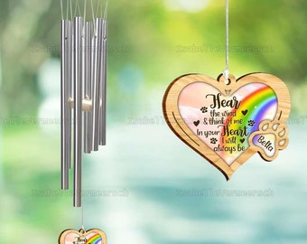 Hear The Wind Chimes, Personalized Dog Wind Chime, Memorial Wind Chimes, Custom Name Listen To The Wind Sympathy Wind Chime