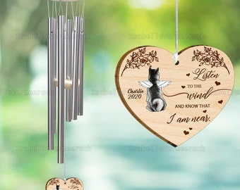 Personalized Cat Wind Chime, Pet Memorial Wind Chimes, Listen To The Wind, Remembrance Wind Chime,Hear the Wind And Think Of Me