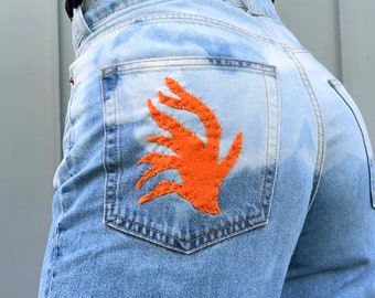Blechte Tiedie Dipdie Jeans mit Brand Muster Patchwork Stickerei