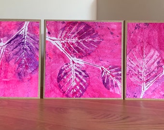 Gelli eco print card packs ‘Beech’ in pinks, set of three.  **Different colours on request** Made to order.