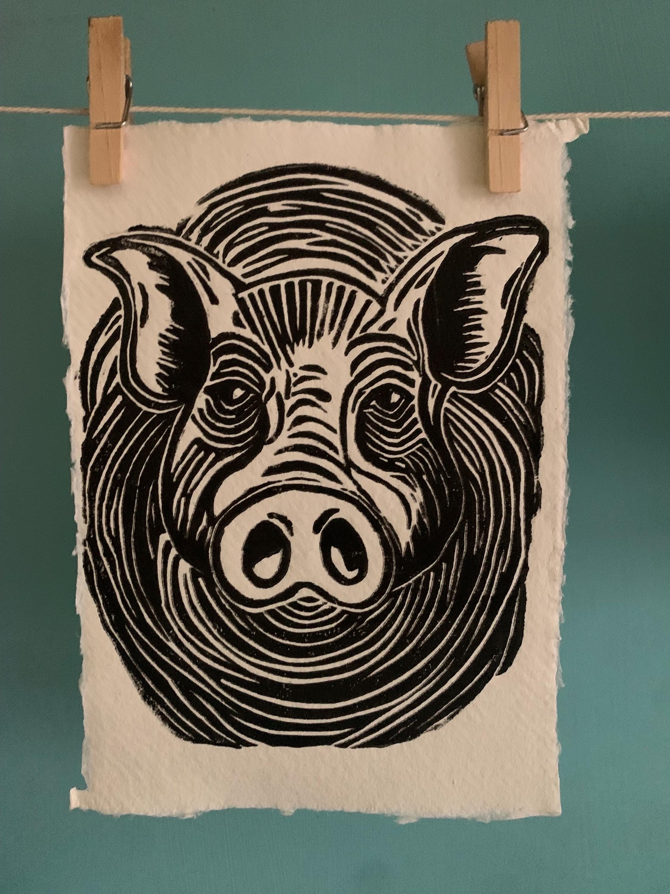 Pig Lino Print - Etsy