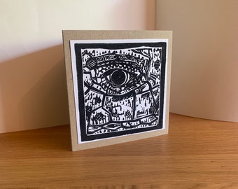 Original hand printed Lino cut greeting card. ‘Reintroduced; Sand lizard’